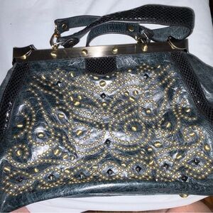 Sharif Black and Gold Embellished Shoulder Bag